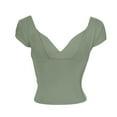 thumbnail image 6 of Kagetolytai Womens Tops Women's Sexy Deep V Neck Backless Top Short Sleeve Slim T Shirt Summer Tops for Women 2024 Army Green S, 6 of 6