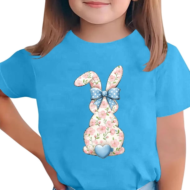 Camiseta de Cuello Redondo Impresa de Pascua de Manga Corta para Niños, Camiseta Gráfica de Niños Casual para 3-14 Años de Uso Diario