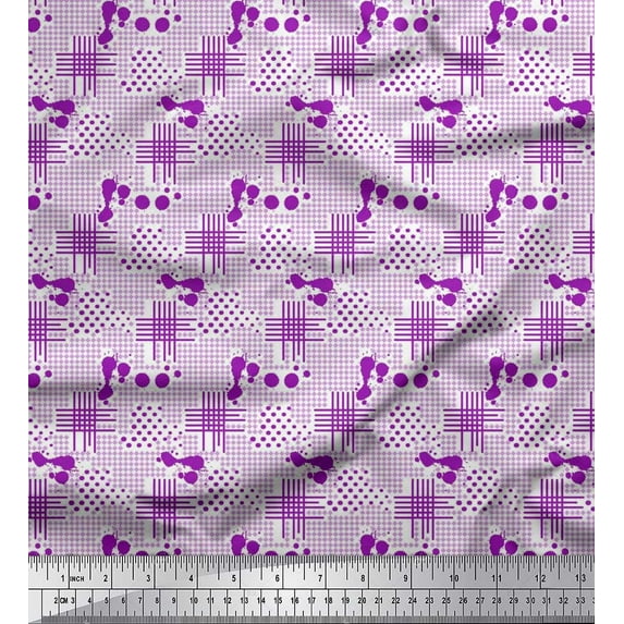 Soimoi Poly Georgette Fabric Dot & Check Patchwork Print Fabric by Yard 52 Inch Wide