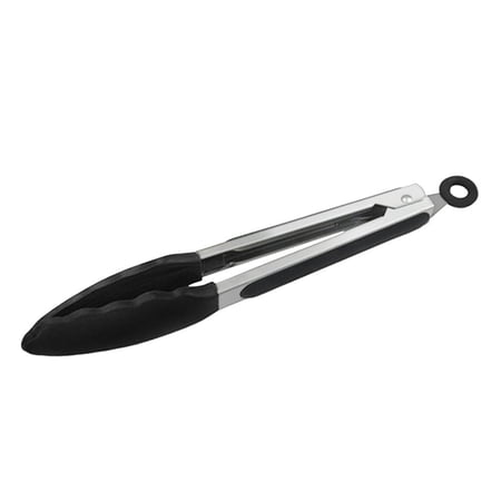 Silicone BBQ Grill BBQ Utensils Salad Tools Kitchen Tongs Food Tong Cooking Clip Stainless Steel BLACK 7 INCH