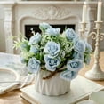 thumbnail image 4 of Arreglo floral artificial de seda en un pequeño jarrón de cerámica | Plantas artificiales en maceta con tallos flexibles | Ramo artificial realista para la decoración del hogar, la oficina, 4 of 6