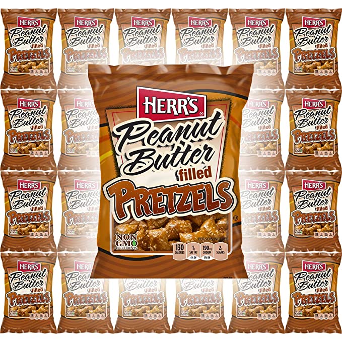 HERR'S Nibblers Peanut Butter Filled Pretzels, 2oz Bag (24Pack