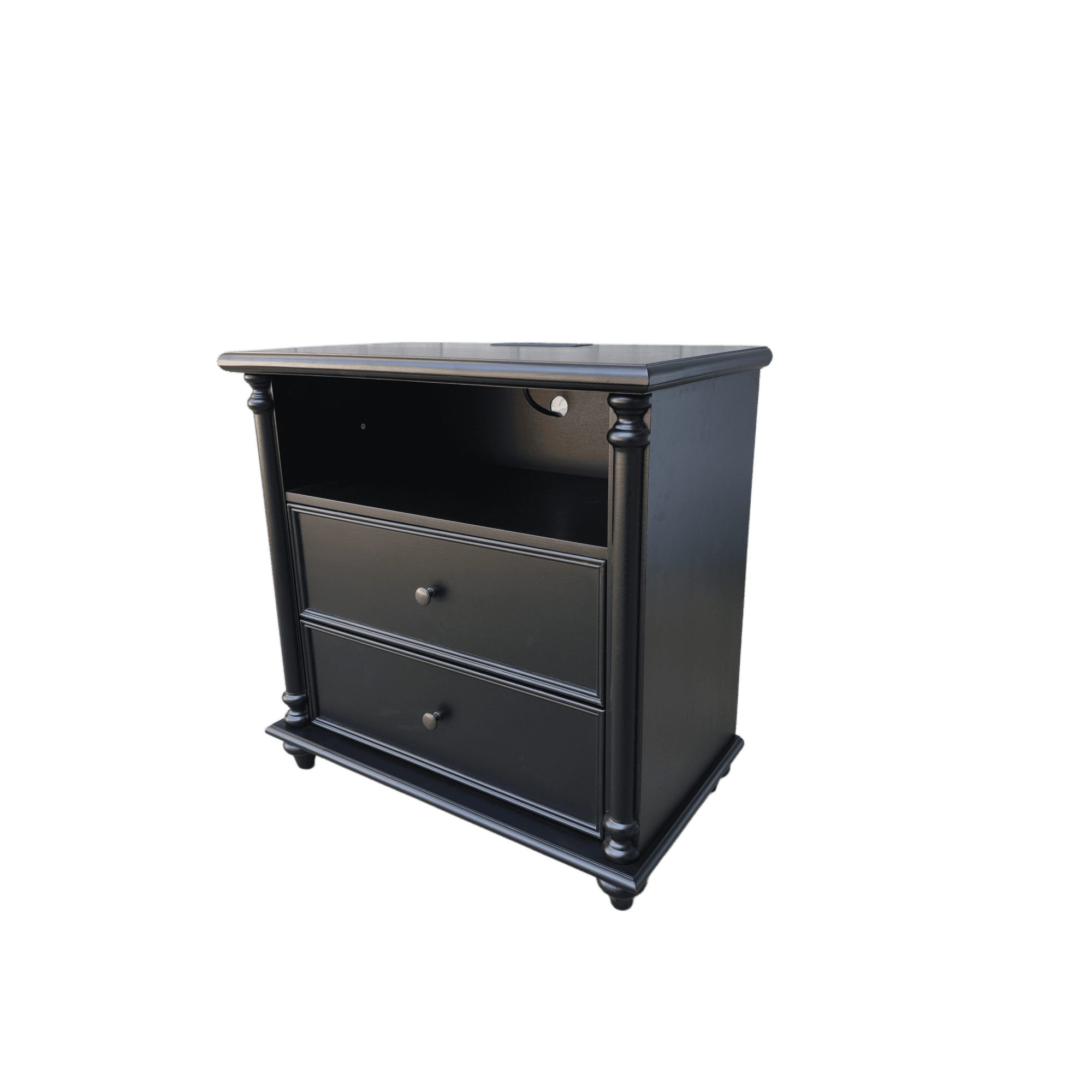 Leumius 28" Nightstand with Charging Station, Nightstand with Solid Wood Legs, 2 Drawers End Table, Bedside Table for Living Room Bedroom Black