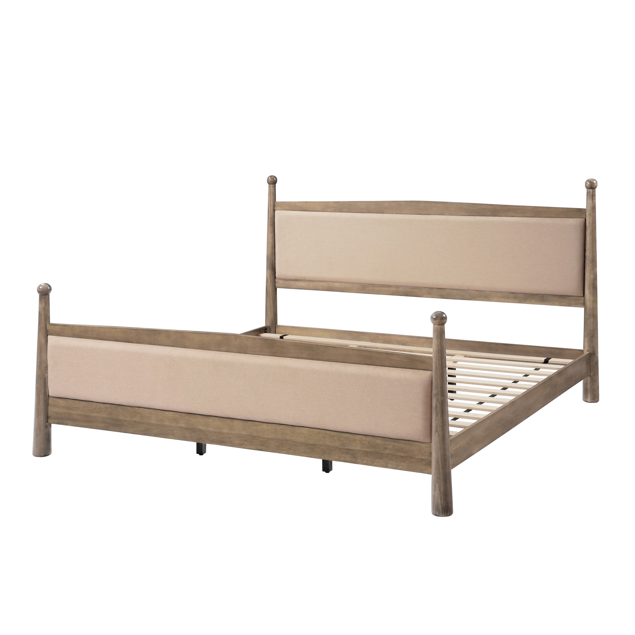 Christopher Knight Home Farmhouse King Platform Bed Frame with Upholstered Headboard, Antique Oak