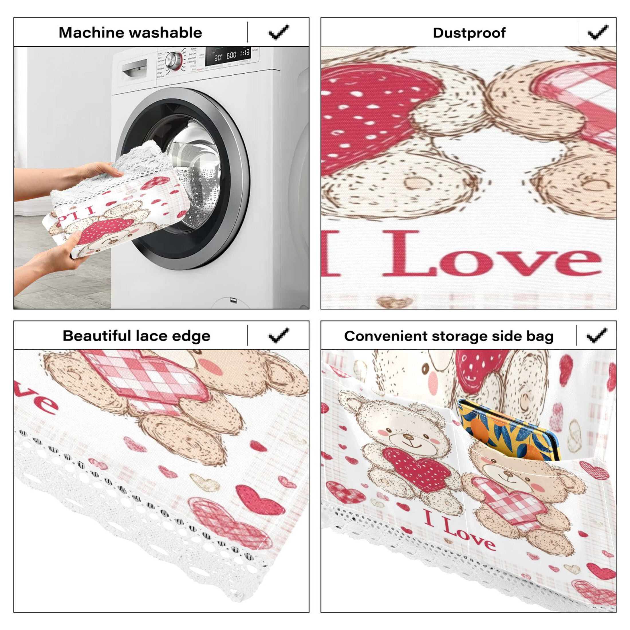 WOBOGO Valentine Teddy Bear Washing Machine Cloth Dryer Refrigerator Top Cover Protective Non-Slip Mat For Kitchen Laundry