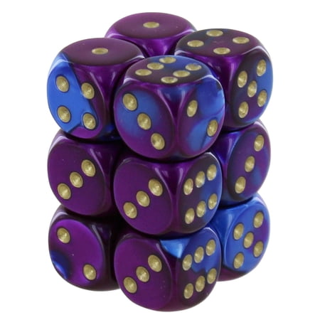DND Dice Set-Chessex D&D Dice-16mm Gemini Blue, Purple, and Gold Plastic Polyhedral Dice Set-Dungeons and Dragons Dice Includes 12 Dice – D6