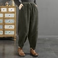 thumbnail image 5 of LIIPEE Women Pants Casual Solid Color Loose Fit Ankle Length Corduroy Harem Pants Ladies Straight Leg Drawstring Pants Comfortable Soft Breathable Daily Trousers,Green,M/1, 5 of 6