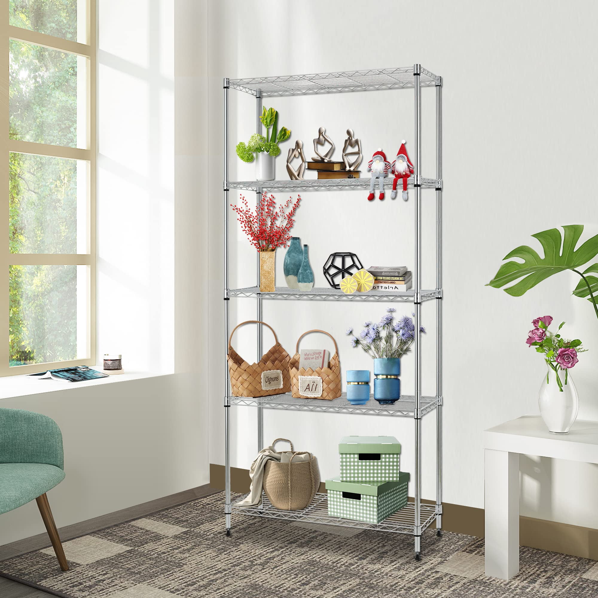 BestOffice Wire Shelving Unit Metal Shelf Organizer Heavy Duty Wire Rack Storage Unit Rack Utility for Bathroom Office Kitchen (Chrome, 14" D x 24" W x 60" H)