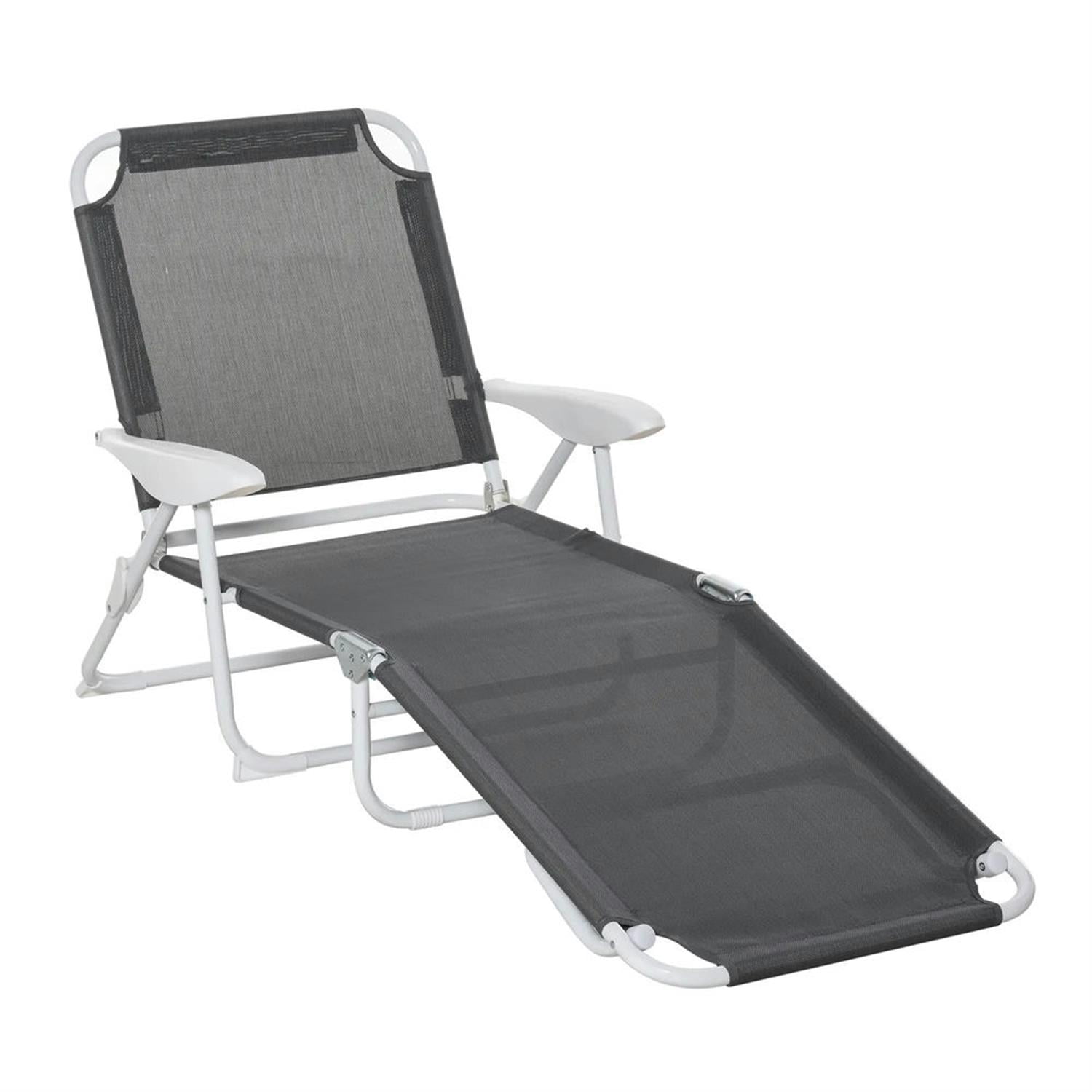 Demi Bonn Outdoor Folding Beach Lounger with Pillow, 5-Position Sun Tanning Chair, Face Hole for Beach, Yard, Patio, Dark Gray