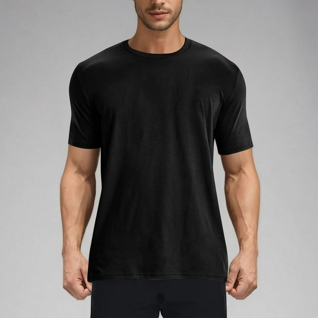 pstuiky camisetas de manga corta para hombre, Suéter deportivo informal elástico de color liso para hombre, cuello redondo y manga corta camisas casuales para hombre m