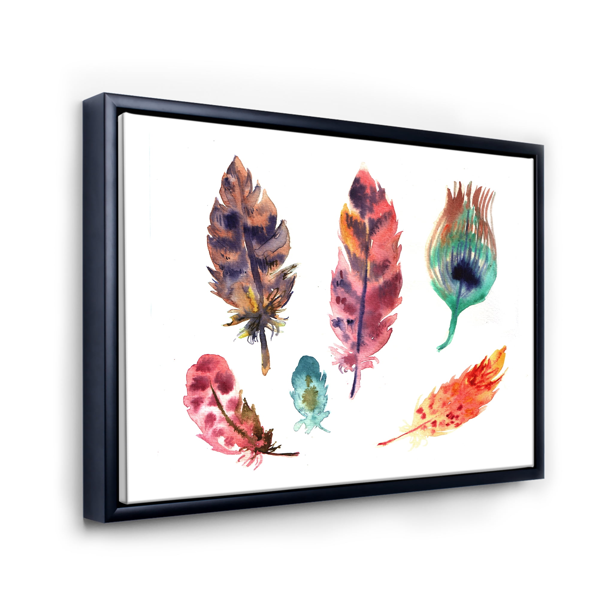 Designart 'Colourful Boho Art Feather Set II' Bohemian & Eclectic Framed Canvas Wall Art Print
