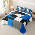 thumbnail image 3 of Castle Fairy Mid Century Geometric Panel Quilt King 3 Pieces,Minimalism Solid Block King Coverlet Set,Blue Gray Black,1 Bedspread and 2 Pillowcases, 3 of 7