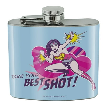 Wonder Woman Take Your Best Shot Stainless Steel 5oz Hip Drink Kidney