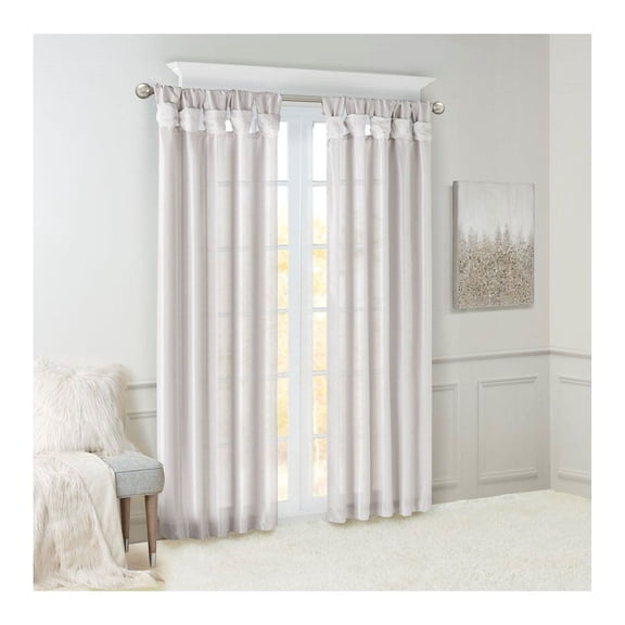Tab Top Curtains 50x120 Inch, Faux Silk Window Panel, DIY Twisted Tab Curtain, Lined Privacy Curtains for Bedroom, Living Room - Silver