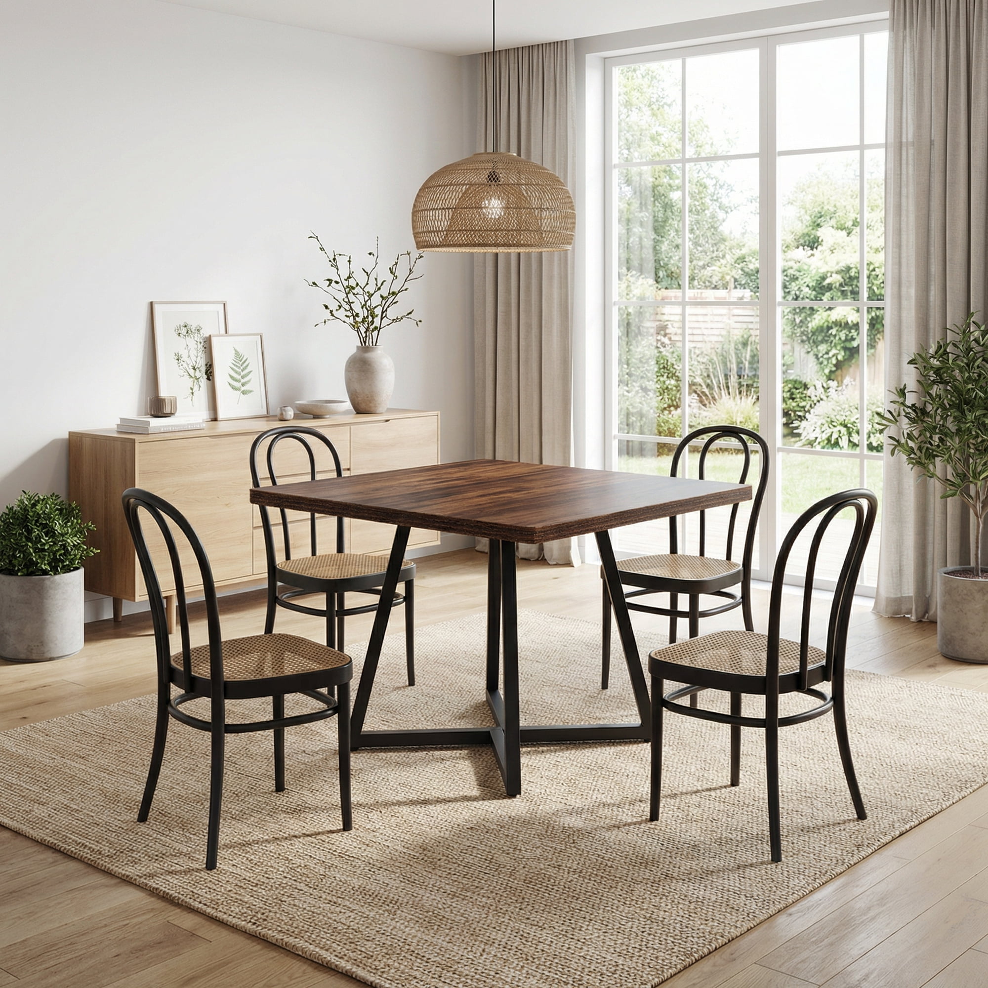 31.5 Inch Square Dining Table, Industrial Style Small Kitchen Table With Sturdy Metal Base, Space-Saving Dinner Table For 2-4 People, Brown Finish For Modern & Rustic Decor