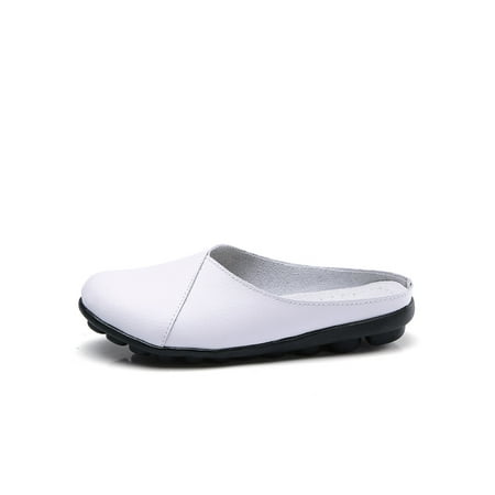 

Ritualay Ladies Clogs Comfort Mules Closed Toe Flats Fashion Lightweight Leather Mule Driving Walking Slip On Casual Shoes White US 7