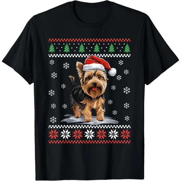 Yorkshire Dog Ugly Christmas Sweater Yorkie Holiday Unisex T-Shirt up to size 5XL