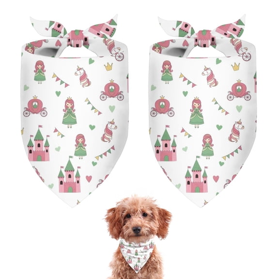 Dog Bandana 2 Pack,Green Dress Princess Castle Pattern Bandanas for Dogs,Cat Bandana,Small/ Large Dog Bandana 2 Size,Dog Bandanas