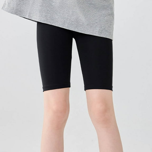 FAOWME Big Child Girls Yoga Shorts High Waist Solid Color Comfortable Stretchy Knee Length Leggings Trousers For Outdoor Wear Black 3-4 Years
