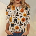 thumbnail image 2 of Trgacdwlo S-5XL Halloween T Shirts for Women Cute Ghost Witch 3/4 Length Sleeve Womens Tops Outdoor Fall Plus Size Graphic Tees for Women Beige M, 2 of 6