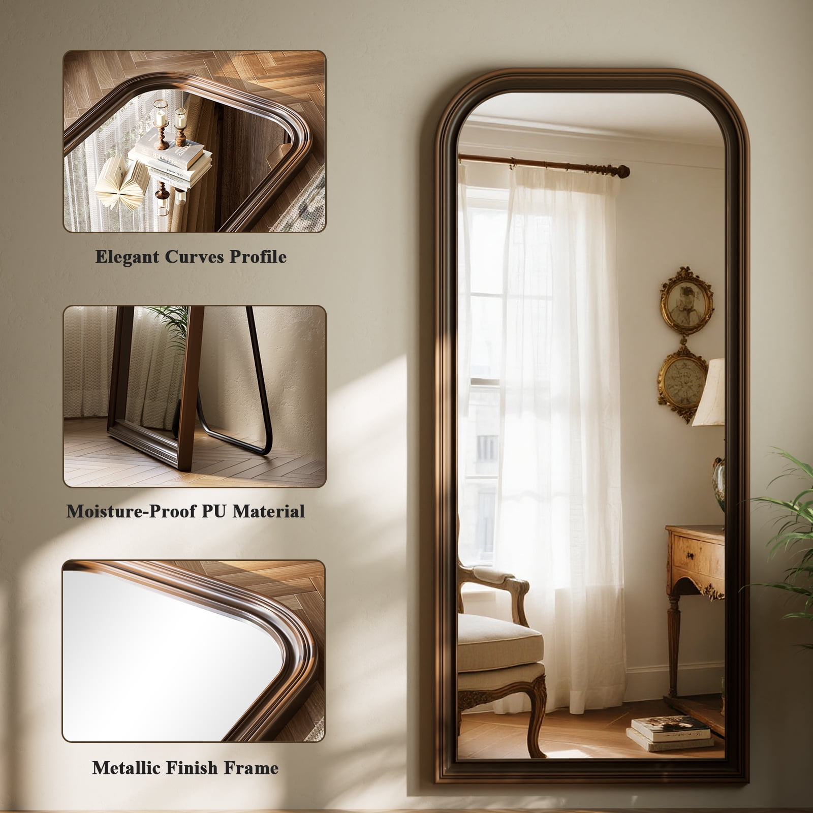 Easy4Home 71"x32" Full-Length Floor Mirror Vintage Mirror, Antique Bronze