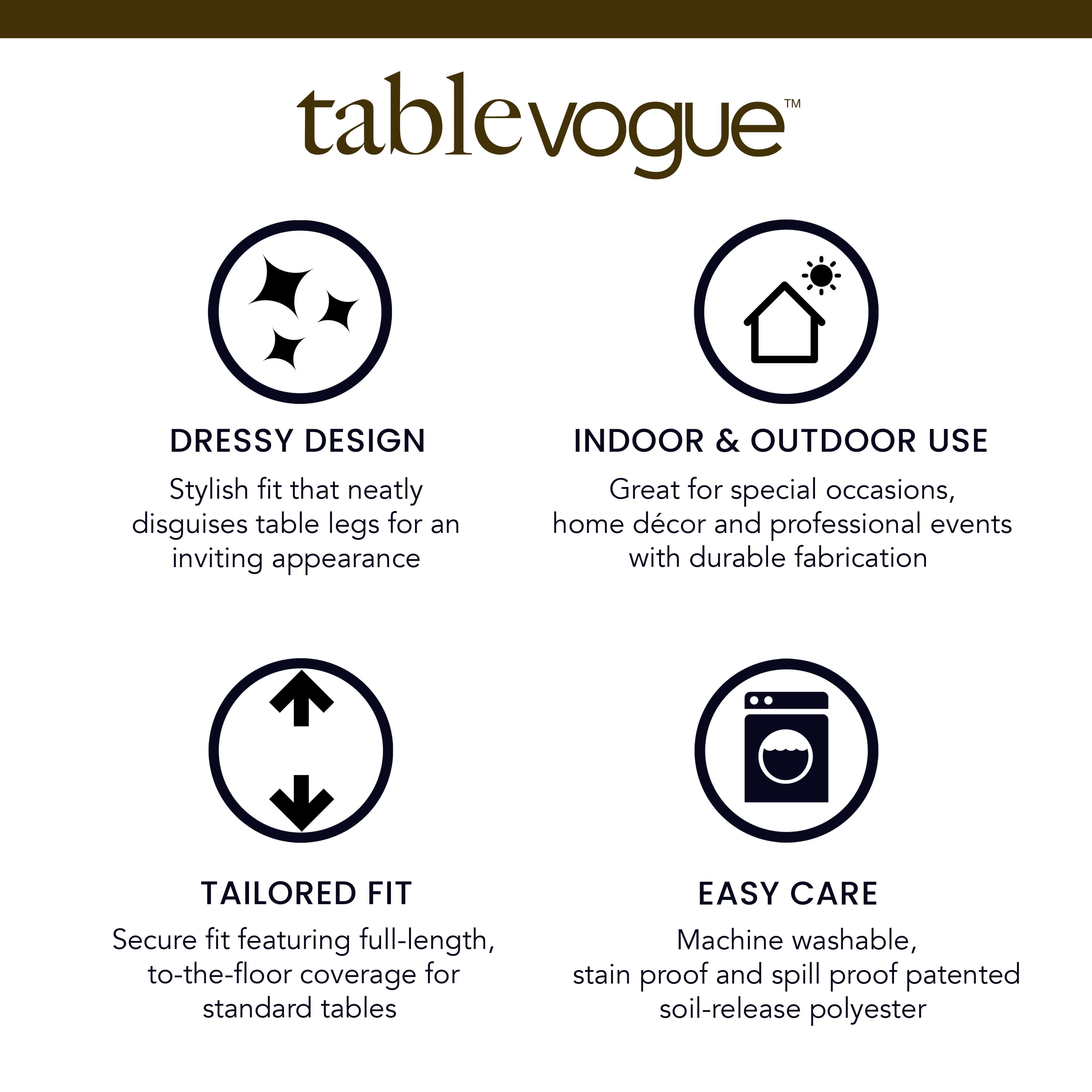 Tablevogue 60" x 60" Fitted Tablecoth Cover, Multiple Colors and Sizes Available