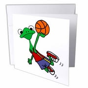 Funny Cute Tree Frog Playing Basketball Slam Dunk Sports Cartoon 6 Greeting Cards with envelopes gc-329016-1