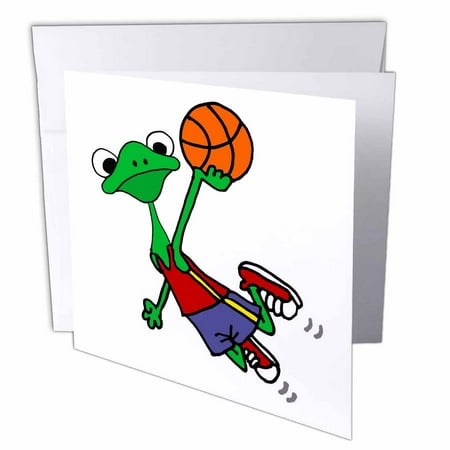 Funny Cute Tree Frog Playing Basketball Slam Dunk Sports Cartoon 6 Greeting Cards with envelopes gc-329016-1