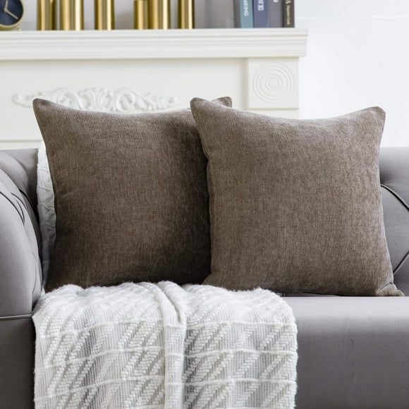 Anickal Brown Grey Pillow Covers 18x18 Inch Set of 2 Solid Rustic Farmhouse Decorative Throw Pillow Covers Square Cushion Case for Home Sofa Couch Decoration