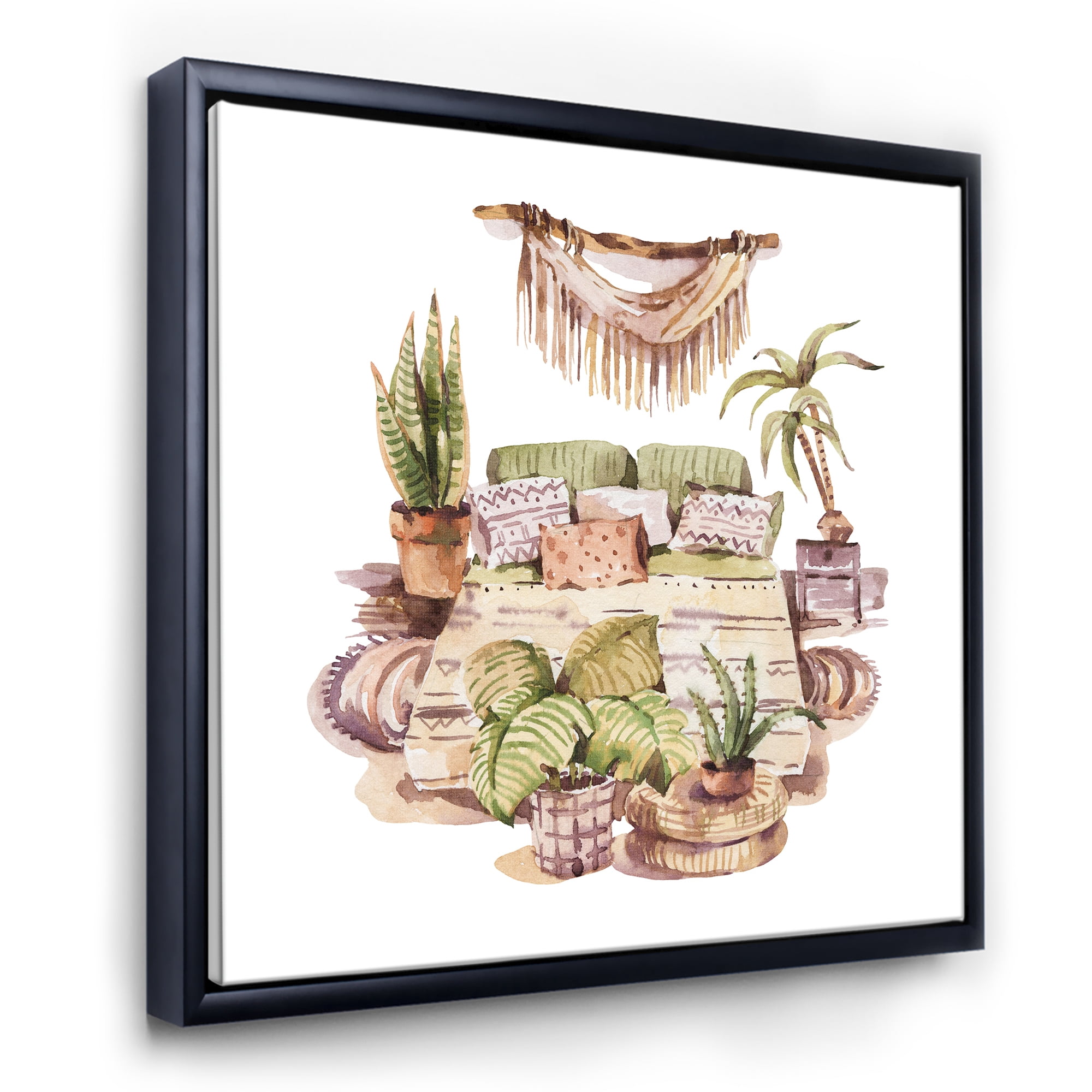 Designart 'Indoor House Plants Urban Jungle in Flowerpots IV' Traditional Framed Canvas Wall Art Print