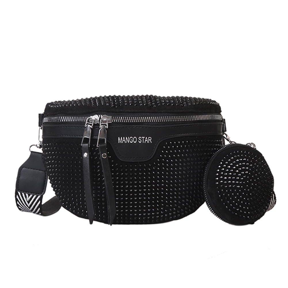 CHAMAIR Fashion Rhinestone Waist Belt Bag Women Chest Crossbody Fanny Pack Black Walmart