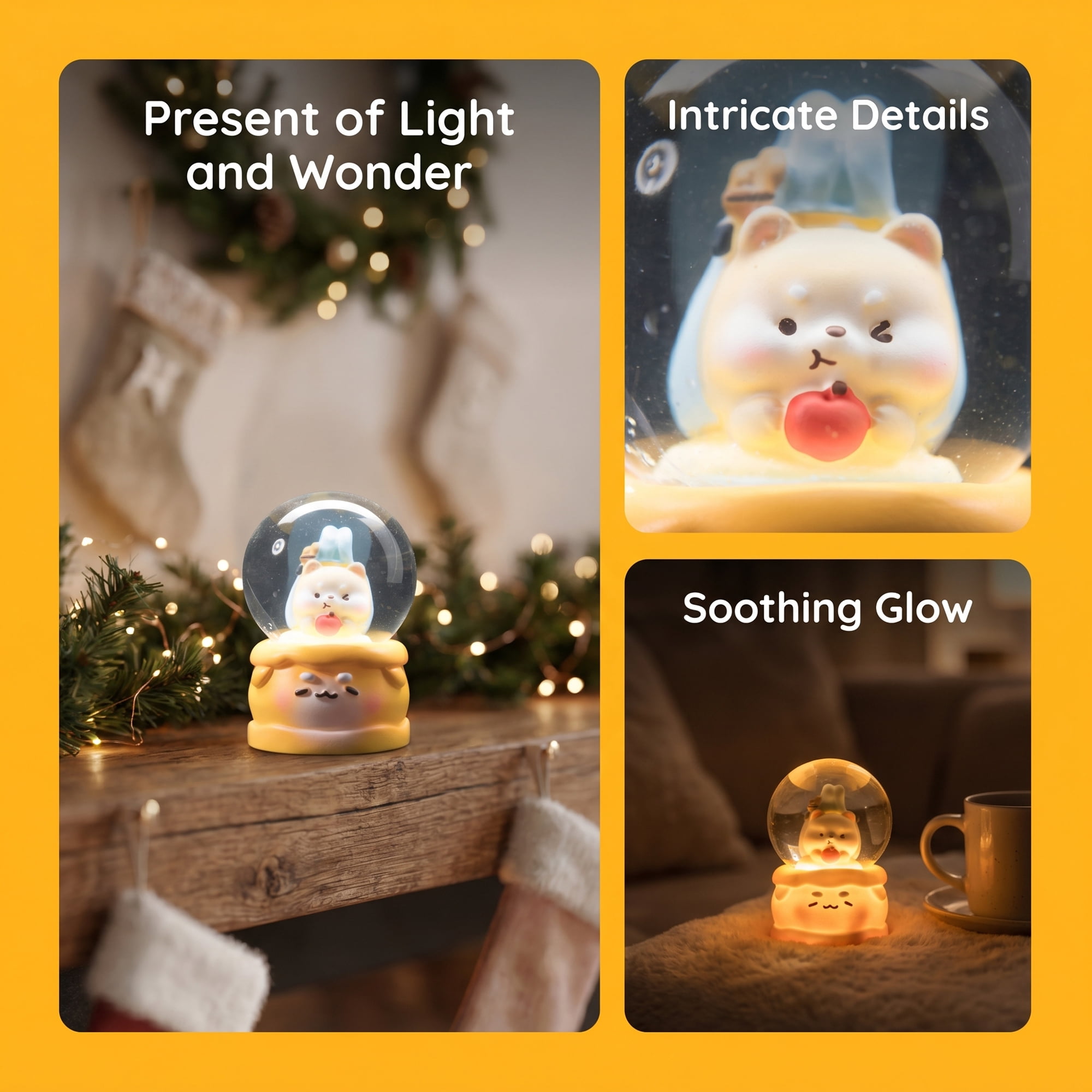 Unique Bargains Cartoon Light Up Crystal Ball Resin Snow Globe LED Sphere Orange Style A
