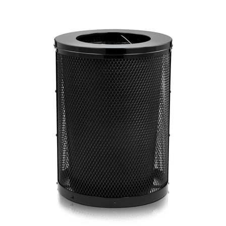 Alpine Outdoor Trash Can 36 Gallon Diamond Steel Commercial Metal Waste Bin with Leak Proof Liner, Heavy Duty Steel Mesh Design, Flat Wide Open Top Lid for Parks, Streets, and Public Spaces-Black