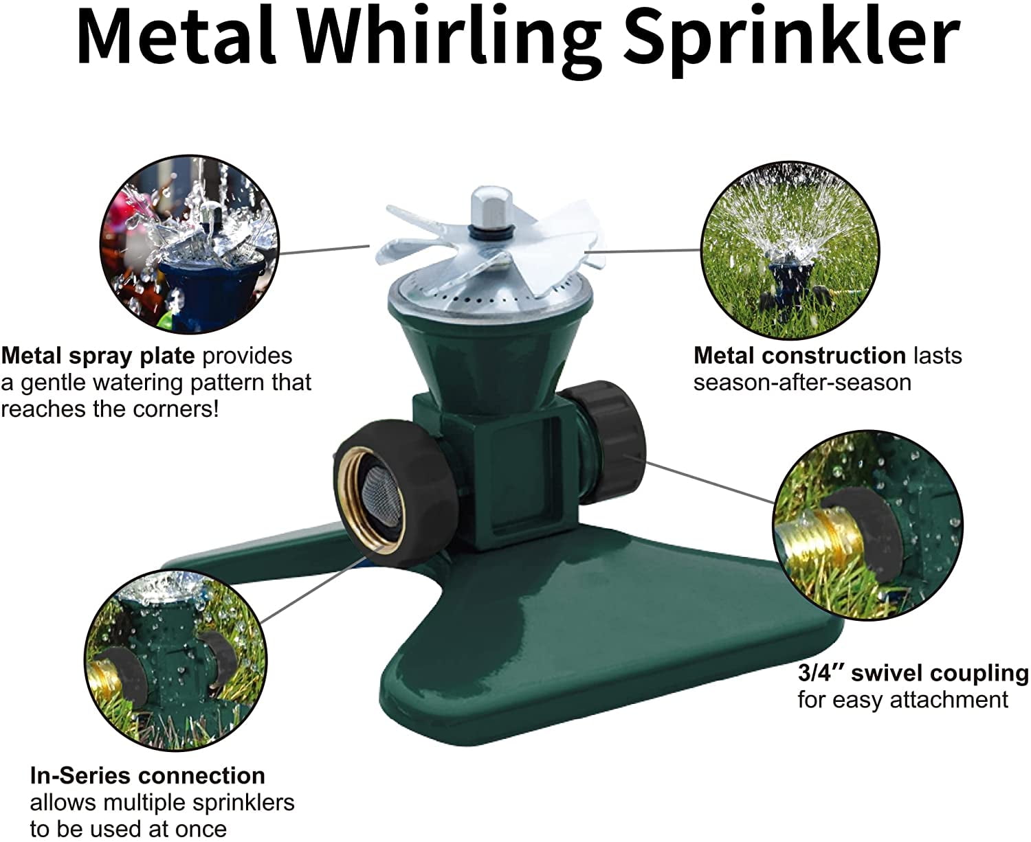 2 Pack Lawn Sprinkler Heavy Duty Metal Square Garden 360 Degree Large Area Irrigation Connectable Rotating Automatic Water Sprinklers for Yard Watering