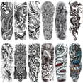 thumbnail image 1 of CUTELIILI Halloween Tatuaje temporal de brazo completo 12 hojas (L19xW7) Tatuajes de manga Tatuajes temporales de demonio Tatuajes falsos que parecen reales Tigre Dragón Koi Ojos malvados, 1 of 3
