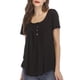 thumbnail image 2 of Las mujeres de cuello redondo Top botón Trim plisado busto de manga corta tipo suelto Casual T Shirt Negro M, 2 of 6