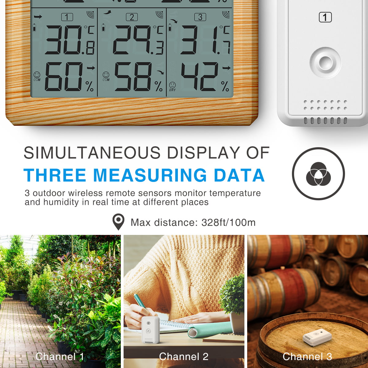 ORIA Digital Thermometer Innen/Aussen mit 3 Aussensensor