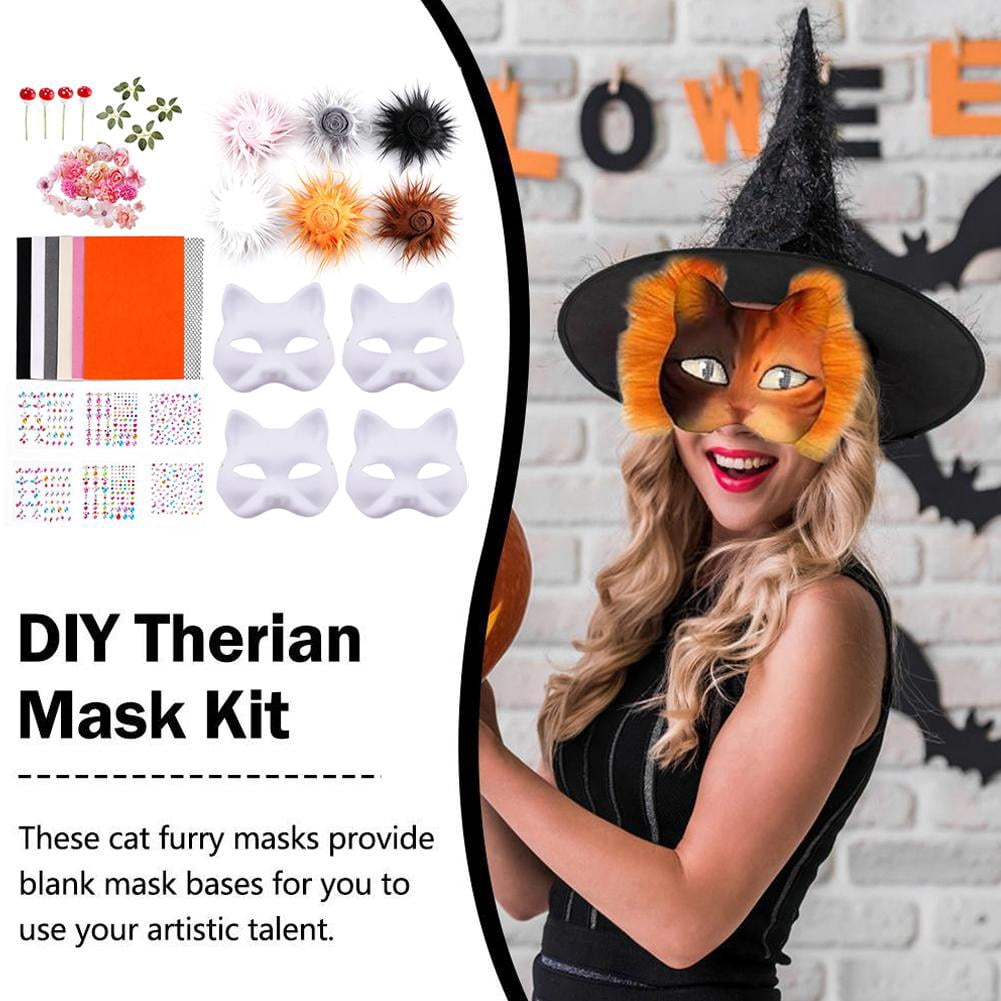 DIY Cat Mask Craft Kit, Blank Felt & Plush Material Set for Therian Gear, Create Your Own Unique Cat Mask