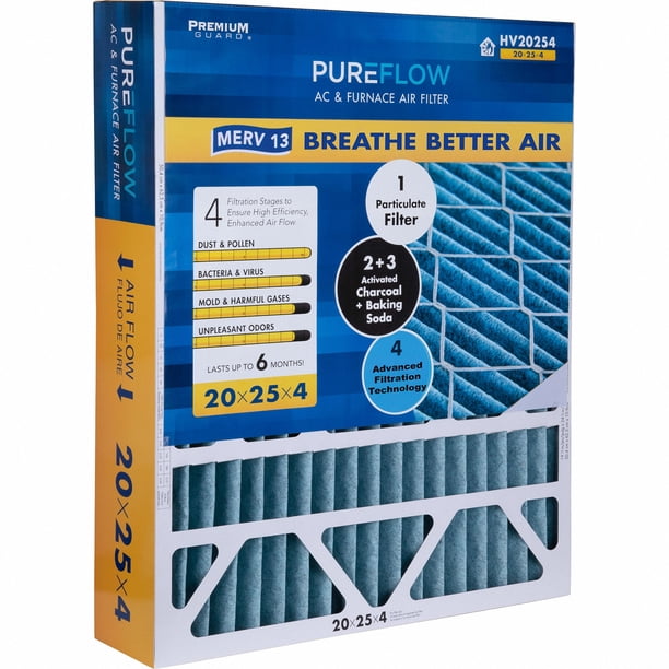 PureFlow, Home Furnace Air Filter 20x25x4, with 4 Layers of Advanced