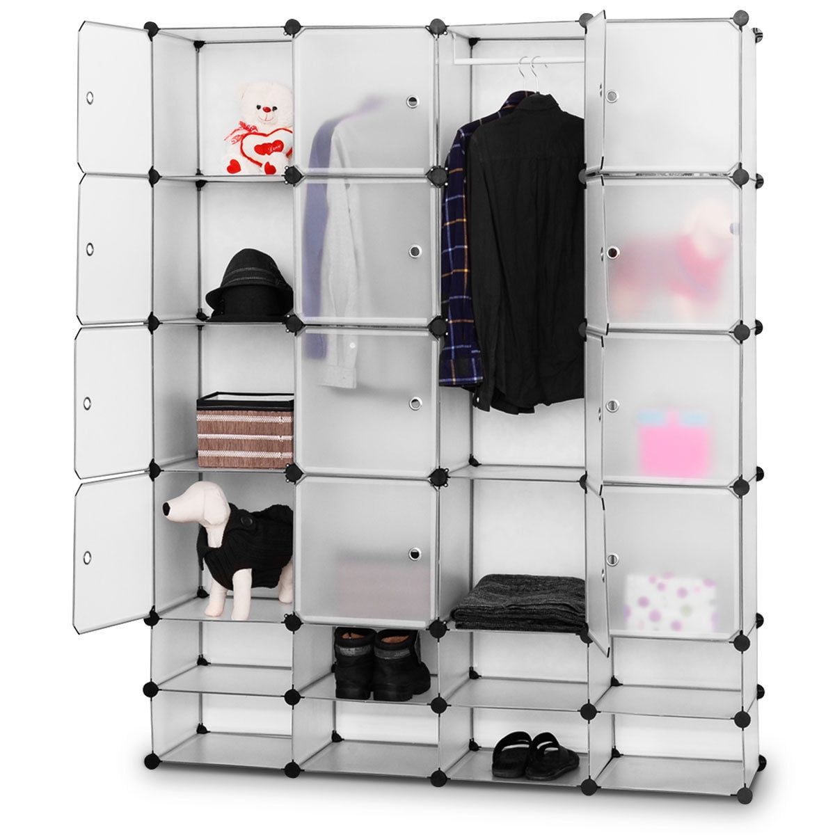 Khaki Portable Closet Wardrobe with Shoe Organizer Clothes Shoes Zipper Storage 