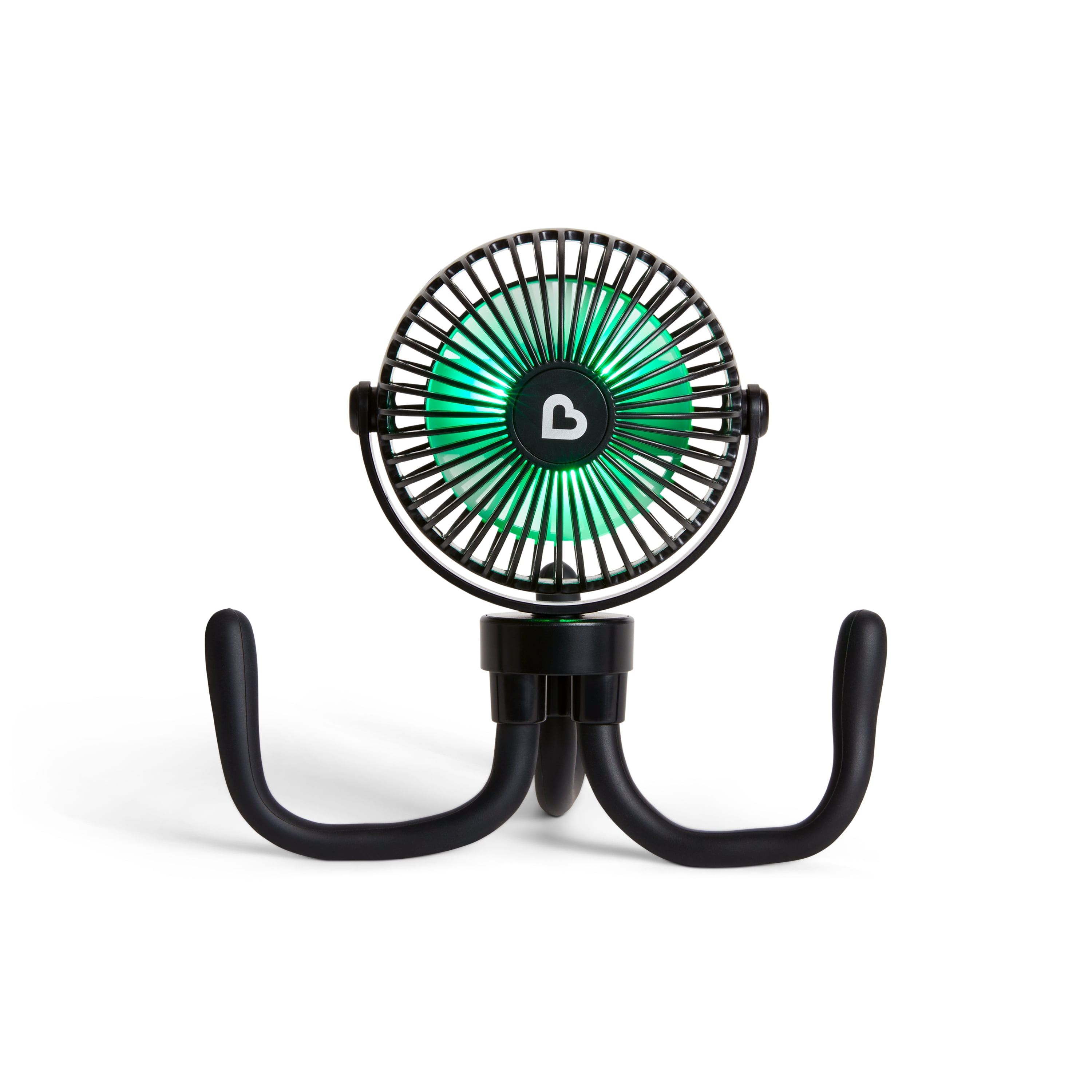 Munchkin Stroller Fan - Portable Fan For Travel, Baby Gear Accessory With 4 Speeds, Flexible Clip-on Leg Attachment, Rechargeable Battery, Black With Multicolored LED Lights