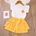 thumbnail image 6 of Xyant Toddler Baby Girls Clothes 2Pcs Summer Outfits Ruffle Sleeve T-shirt + Solid Shorts Cute Infant Girl Clothes Set (Yellow,18-24 Months), 6 of 6