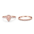 thumbnail image 3 of Two Piece Pear Teardrop Ring Rose Tone Morganite CZ 925 Sterling Silver Size 5, 3 of 4