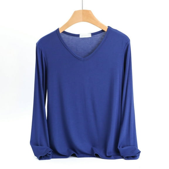 Timegard Womens Pajama Tops Short V Neck Long Sleeve Soft Loungewear Casual Loose Comfy Sleep Shirts Top