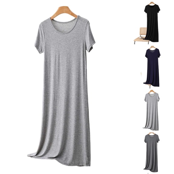 Naittoop Short Sleeve Modal Dress for Women Loose V Neck Nightgown Comfy Nightshirt Sleepwear