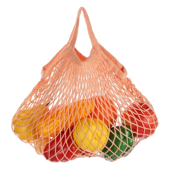 Uxcell Reusable Mesh Produce Storage Bags Washable Net Portable Fruit Vegetable Bag with Short Handle for Grocery, Dusty Rose