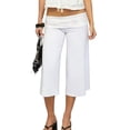 thumbnail image 2 of Fold Over Gaucho Pants for Women Foldover Solid Flowy Capri Pants Y2k Wide Leg Yoga Culottes, 2 of 6