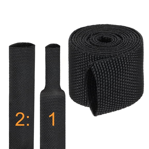 Uxcell 2:1 Ratio Heat Shrink Braided Sleeve 5/8" ID 3FT Automotive Wire Loom Braided Cable Sleeves Fabric Woven Shrinkable Tubing Protection for Harness Cable Sheath Hose Wire, Black