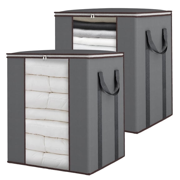 2 Pack 120L Large Storage Bags, Breathable Fabric Organizer with Clear Window, Heavy Duty Zipper Reinforced Handles for Bedding Clothes Blankets