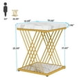 thumbnail image 5 of Fnova Modern Square End Table, 2-Tier Narrow Wood Side Table with Storage Shelf, Nightstand with Faux Marble Top and X-Shaped Metal Frame, Easy Assembly, for Living Room, Bedroom, Entryway, 5 of 9